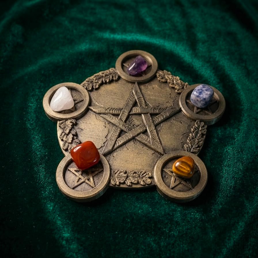 Altar de Cristais "Pentáculo dos 5 Elementos" – Placa de Carregamento Energético